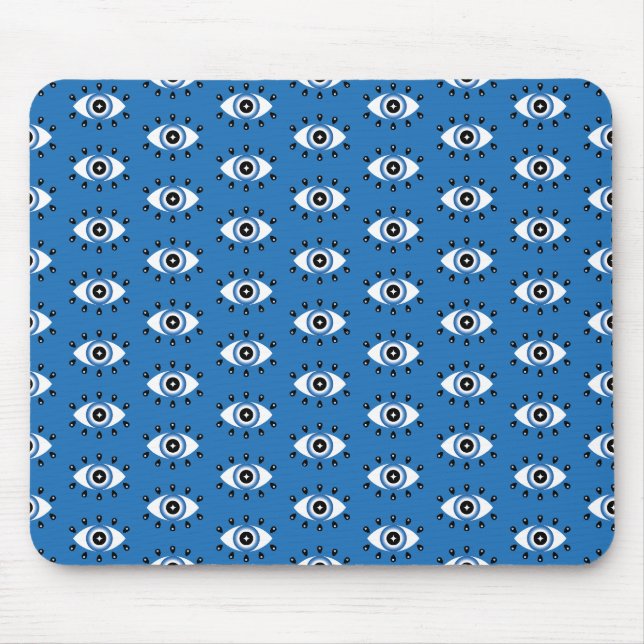 Greek Evil Eye Pattern Blue Black White Mouse Pad (Front)