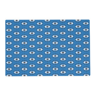 Greek Evil Eye Pattern Blue Black White Placemat