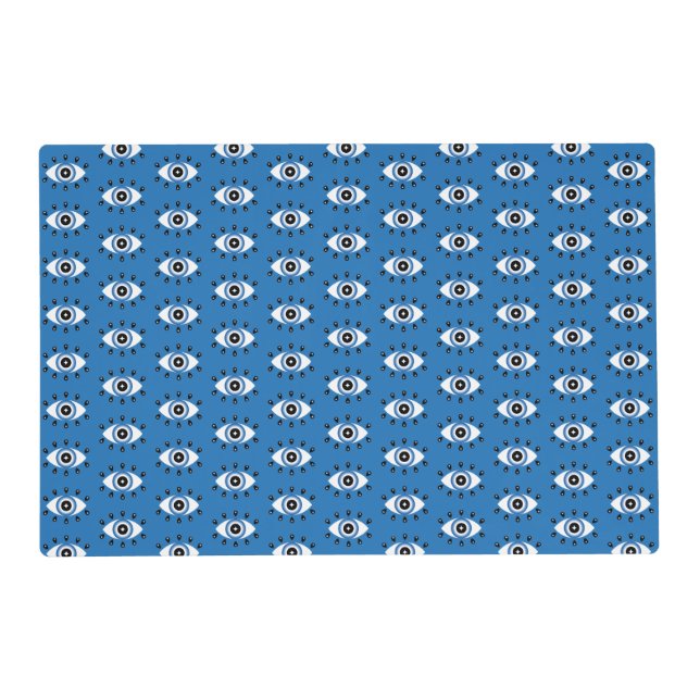 Greek Evil Eye Pattern Blue Black White Placemat (Front)