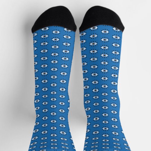 Greek Evil Eye Pattern Blue Black White Socks