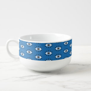 Greek Evil Eye Pattern Blue Black White Soup Mug