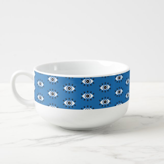 Greek Evil Eye Pattern Blue Black White Soup Mug (Right)