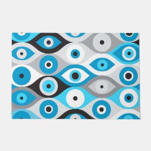 Greek Evil Eye pattern Blues and Greys Doormat