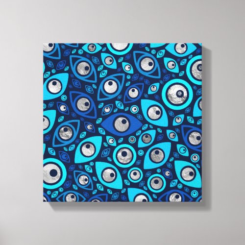 Greek Evil Eye pattern Blues and Silver 2 Canvas Print