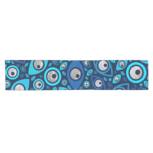 Greek Evil Eye pattern Blues and Silver #2 Short Table Runner