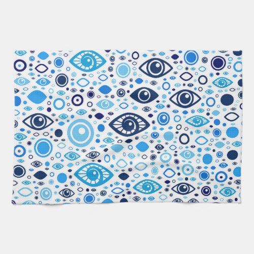 Greek Evil Eye pattern Blues and white Kitchen Towel