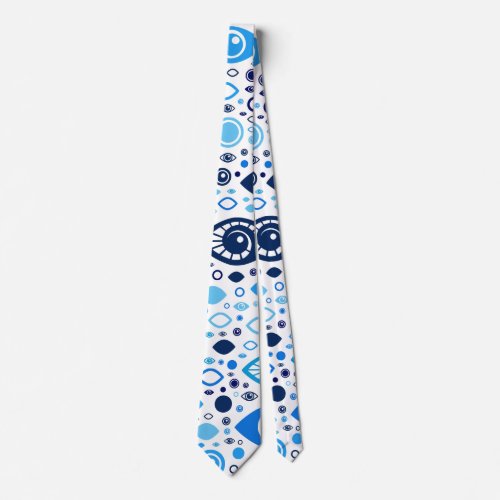 Greek Evil Eye pattern Blues and white Neck Tie