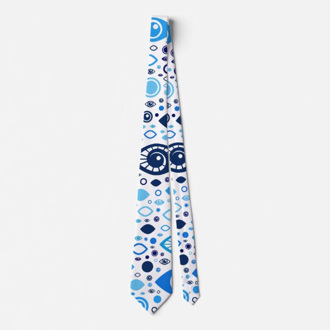 Greek Evil Eye pattern Blues and white Neck Tie (Front)