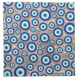 Greek Evil Eye pattern pastel gold background Cloth Napkin