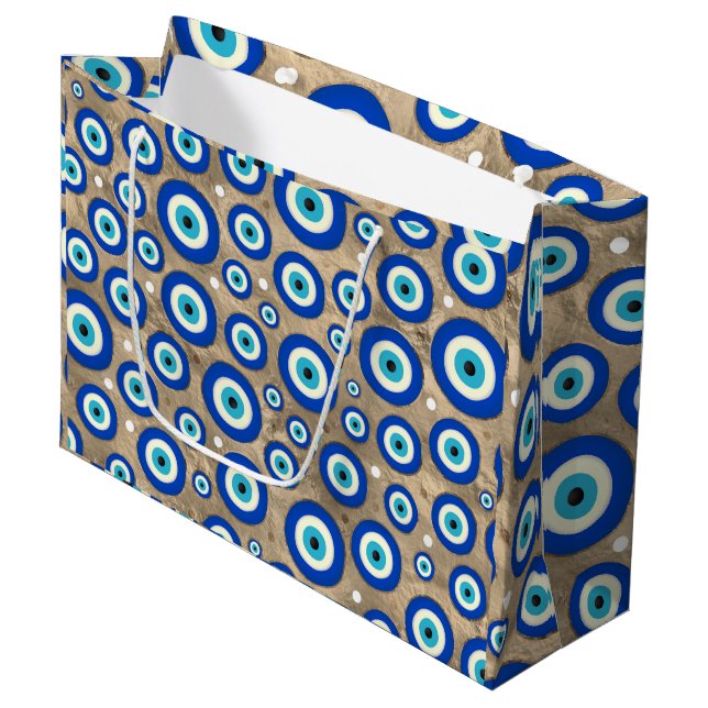 Greek Evil Eye pattern pastel gold background Large Gift Bag (Front Angled)