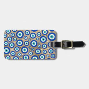 Greek Evil Eye pattern pastel gold background Luggage Tag