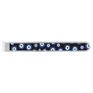 Greek Evil Eye Pattern Silver Finish Tie Bar