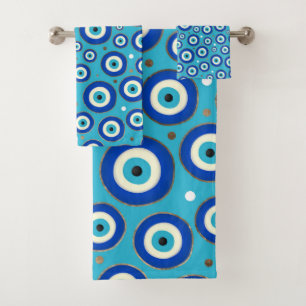 Greek Evil Eye pattern with golden accents Bath Towel Set