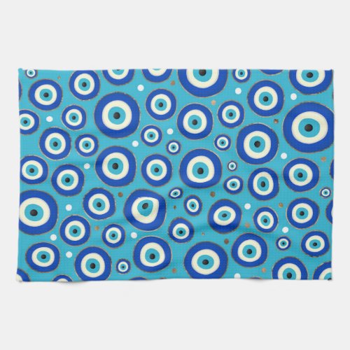 Greek Evil Eye pattern with golden accents Kitchen Towel