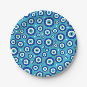 Greek Evil Eye pattern with golden accents Paper Plates