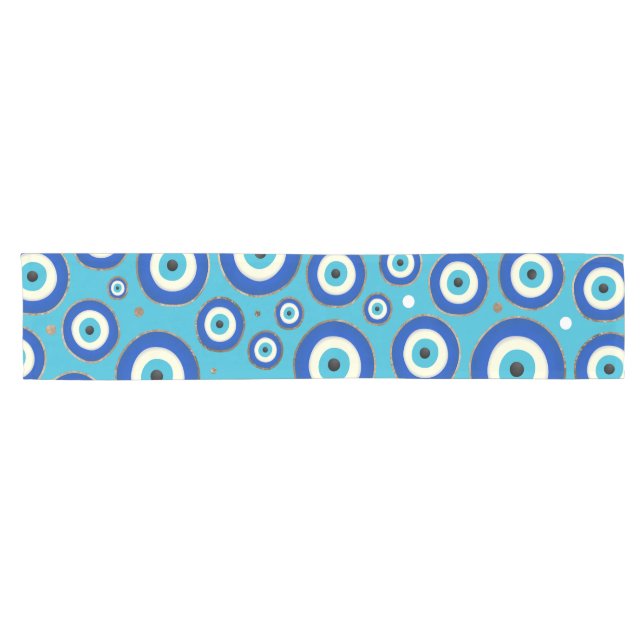Greek Evil Eye pattern with golden accents Short Table Runner (Horizontal)