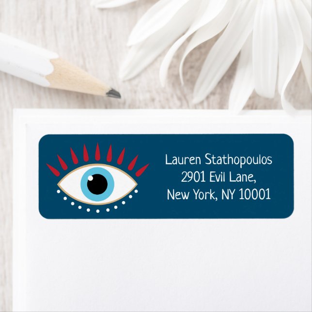 Greek Evil Eye Red Eyelashes Label (Insitu)