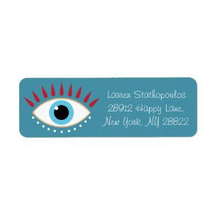 Greek Evil Eye Red Eyelashes Label