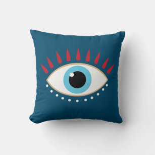 Greek Evil Eye Red Eyelashes Throw Pillow