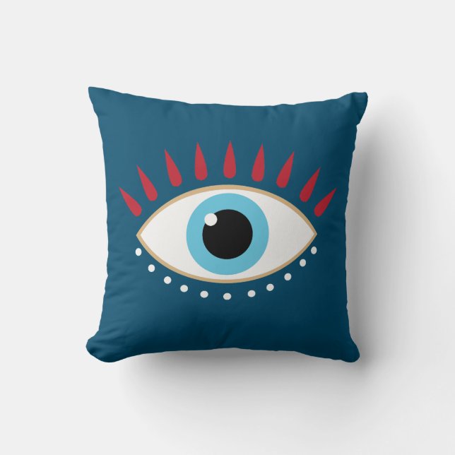 Greek Evil Eye Red Eyelashes Throw Pillow (Front)