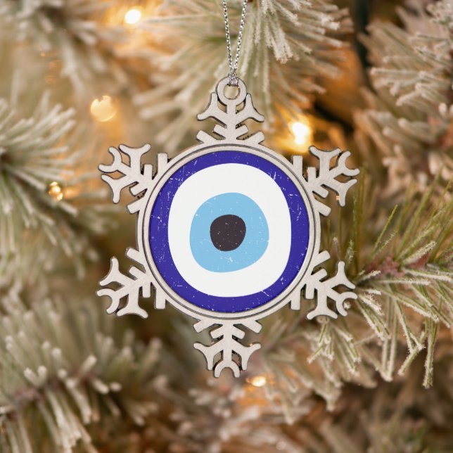 Greek Evil Eye Snowflake Pewter Christmas Ornament (Tree)