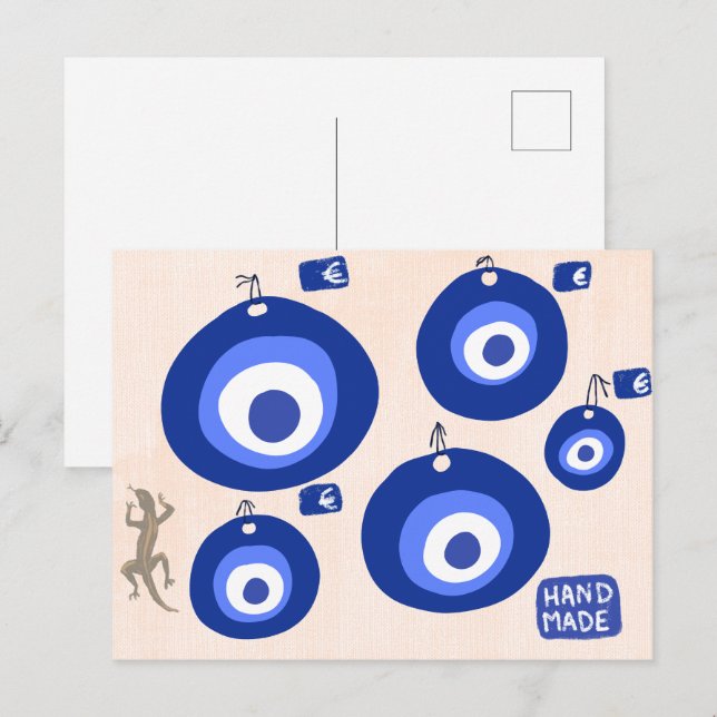 Greek evil eye traditional decor with lizzard  postcard (Front/Back)