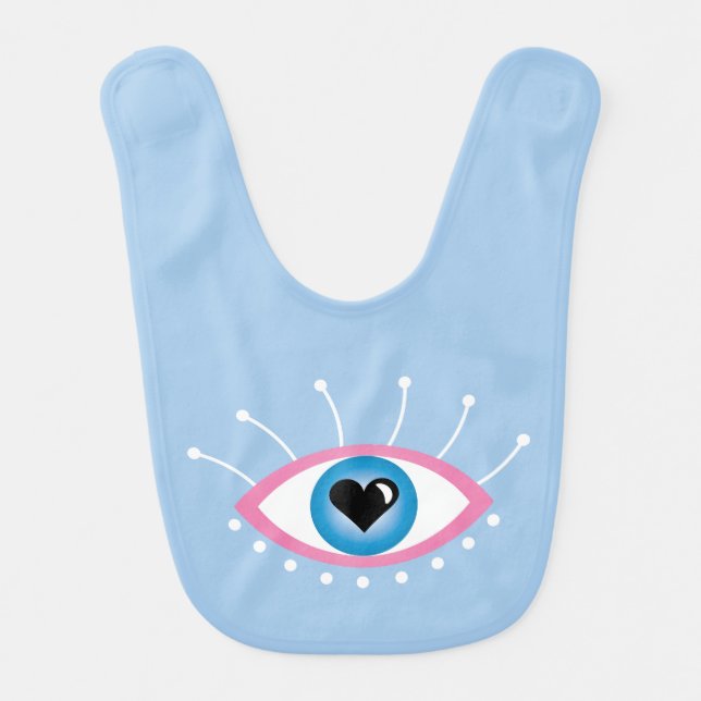 Greek Evil Eye With Eyelashes Pink Blue  Baby Bib (Front)