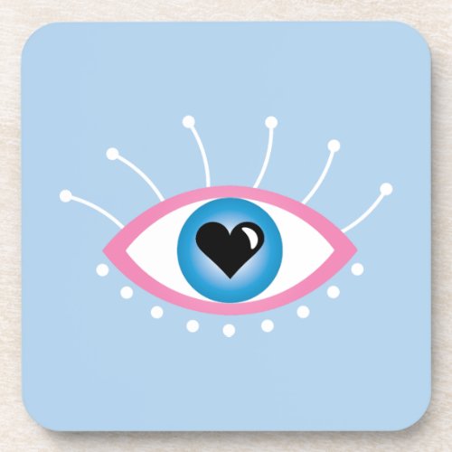 Greek Evil Eye With Eyelashes Pink Blue  Beverage Coaster