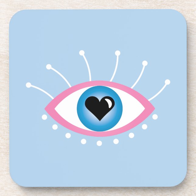 Greek Evil Eye With Eyelashes Pink Blue  Beverage Coaster (Front)