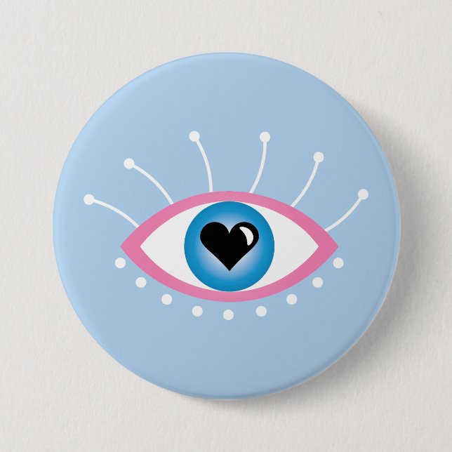 Greek Evil Eye With Eyelashes Pink Blue  Button (Front)