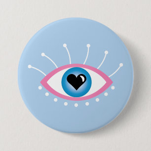 Greek Evil Eye With Eyelashes Pink Blue  Button