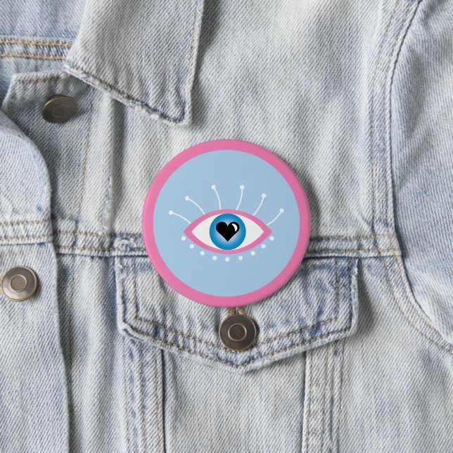 Greek Evil Eye With Eyelashes Pink Blue  Button (In Situ)