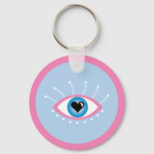 Greek Evil Eye With Eyelashes Pink Blue Keychain