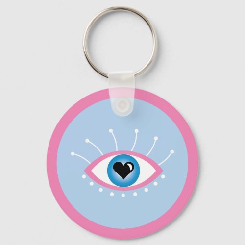 Greek Evil Eye With Eyelashes Pink Blue  Keychain