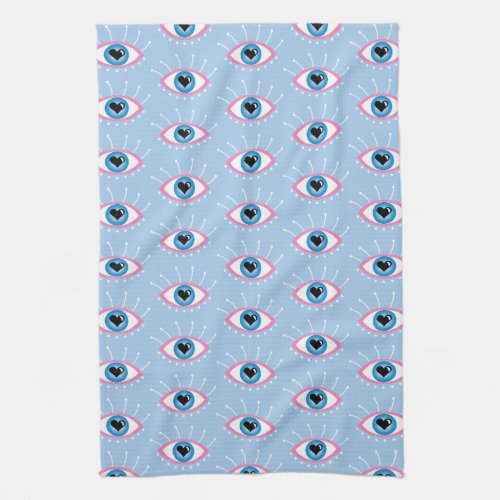 Greek Evil Eye With Eyelashes Pink Blue  Kitchen Towel