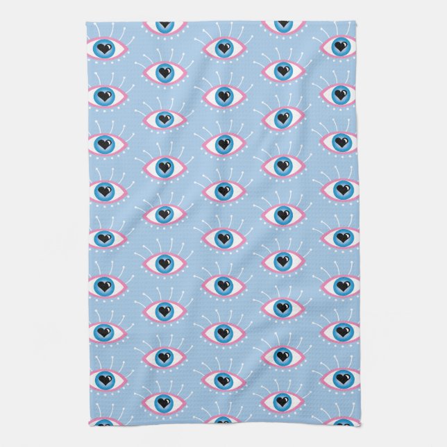 Greek Evil Eye With Eyelashes Pink Blue  Kitchen Towel (Vertical)