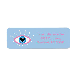 Greek Evil Eye With Eyelashes Pink Blue Label