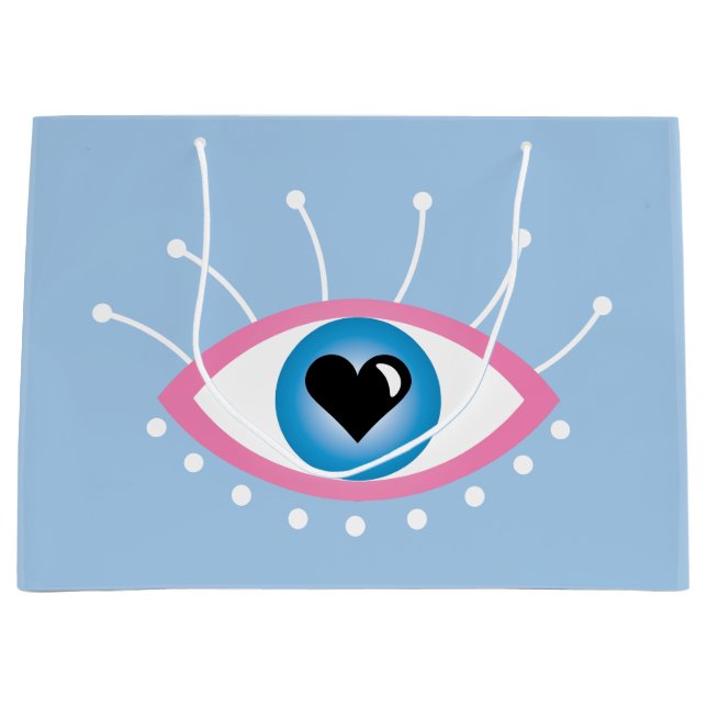 Greek Evil Eye With Eyelashes Pink Blue  Large Gift Bag (Front)