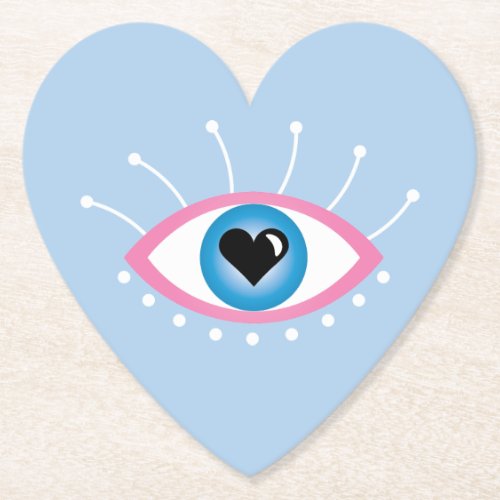 Greek Evil Eye With Eyelashes Pink Blue  Paper Coaster