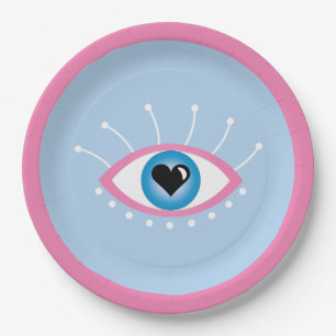Greek Evil Eye With Eyelashes Pink Blue Paper Plates