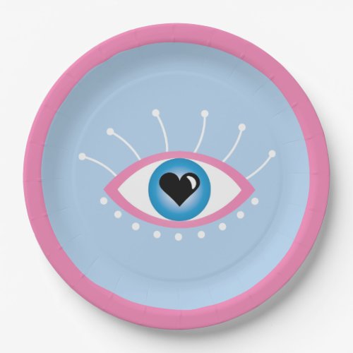 Greek Evil Eye With Eyelashes Pink Blue  Paper Plates