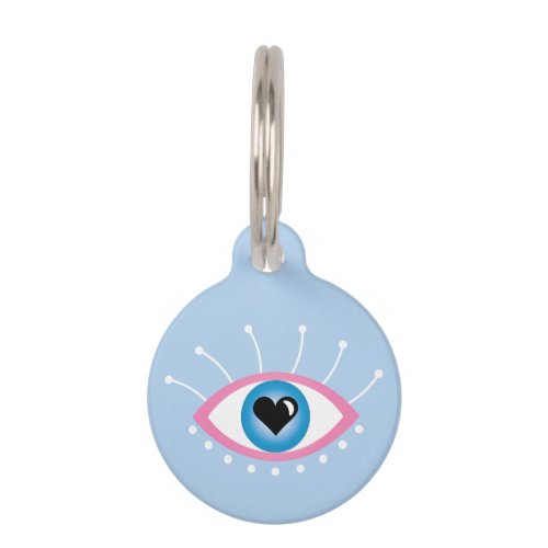 Greek Evil Eye With Eyelashes Pink Blue  Pet ID Tag