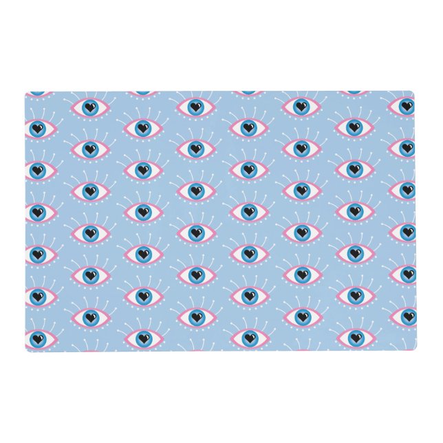 Greek Evil Eye With Eyelashes Pink Blue  Placemat (Front)