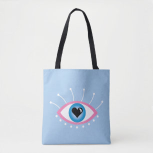 Greek Evil Eye With Eyelashes Pink Blue Tote Bag