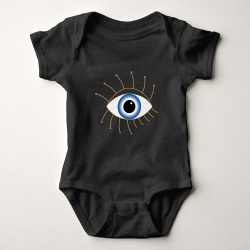 Greek Evil Eye With Lashes Blue White Gold Baby Bodysuit
