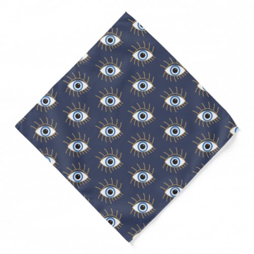 Greek Evil Eye With Lashes Blue White Gold Bandana