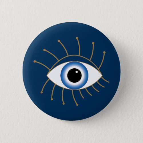 Greek Evil Eye With Lashes Blue White Gold Button