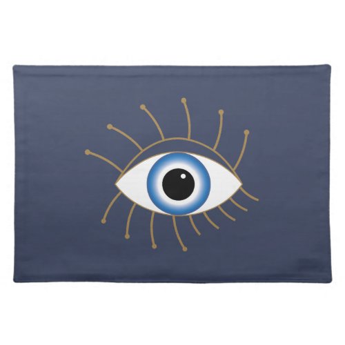 Greek Evil Eye With Lashes Blue White Gold Cloth Placemat