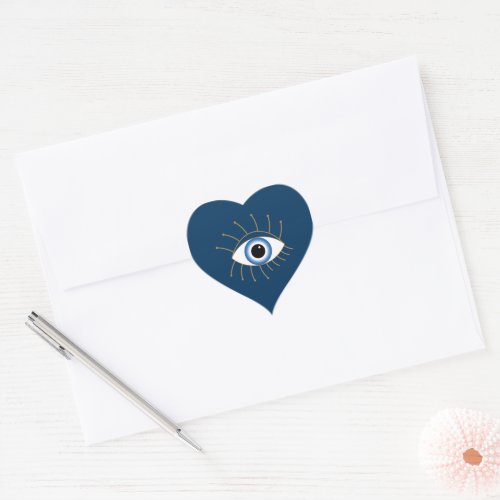 Greek Evil Eye With Lashes Blue White Gold Heart Sticker
