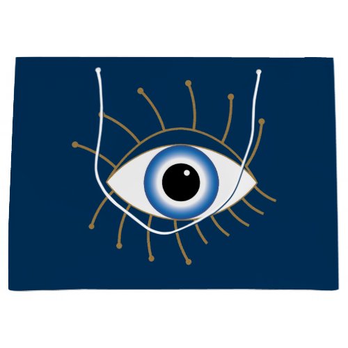 Greek Evil Eye With Lashes Blue White Gold Large Gift Bag